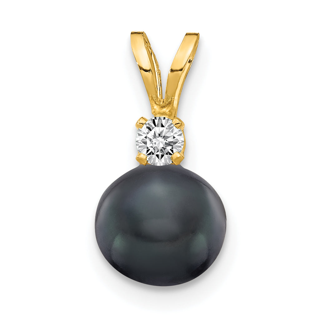 14K 6mm Black FW Cultured Pearl AA Diamond Pendant Main image