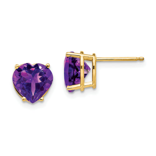 Heart Amethyst Stud Earrings in 14K Yellow Gold, 8mm - Sophia Jewelers