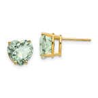 14k 8mm Heart Checker-Cut Green Quartz Earring