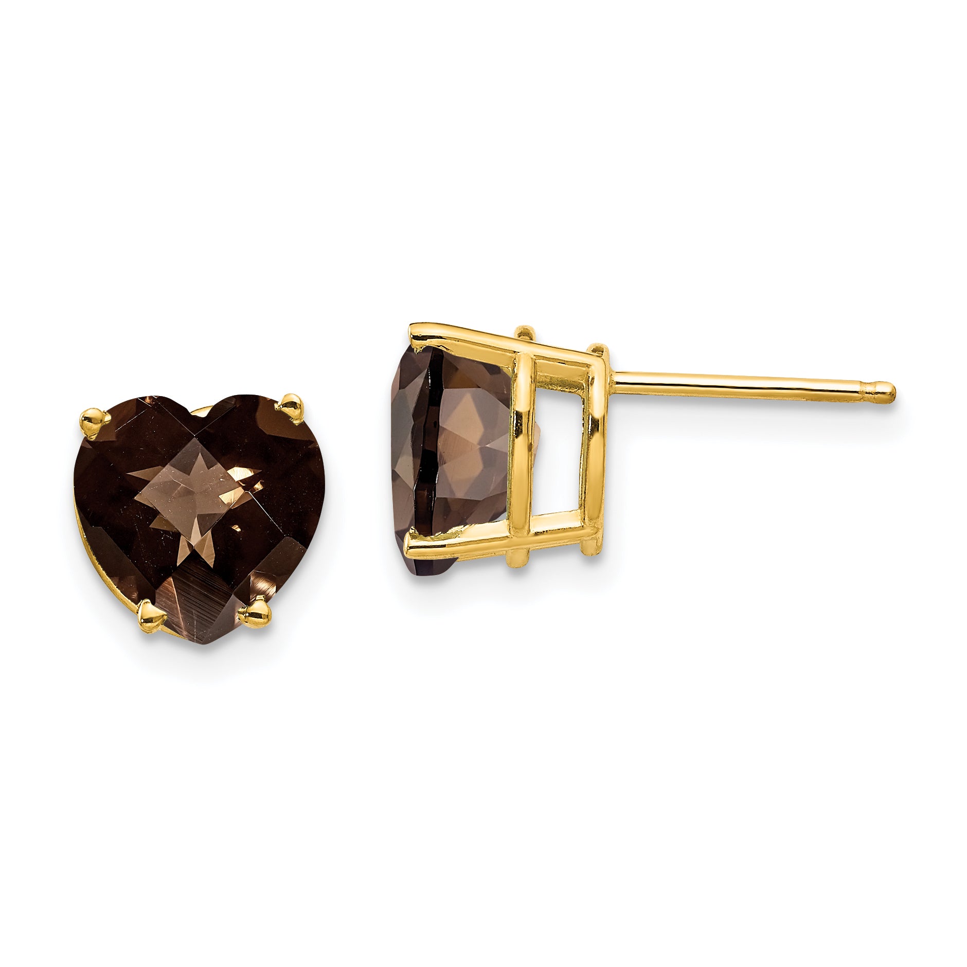 14k 8mm Heart Checker-Cut Smoky Quartz Earring Main image