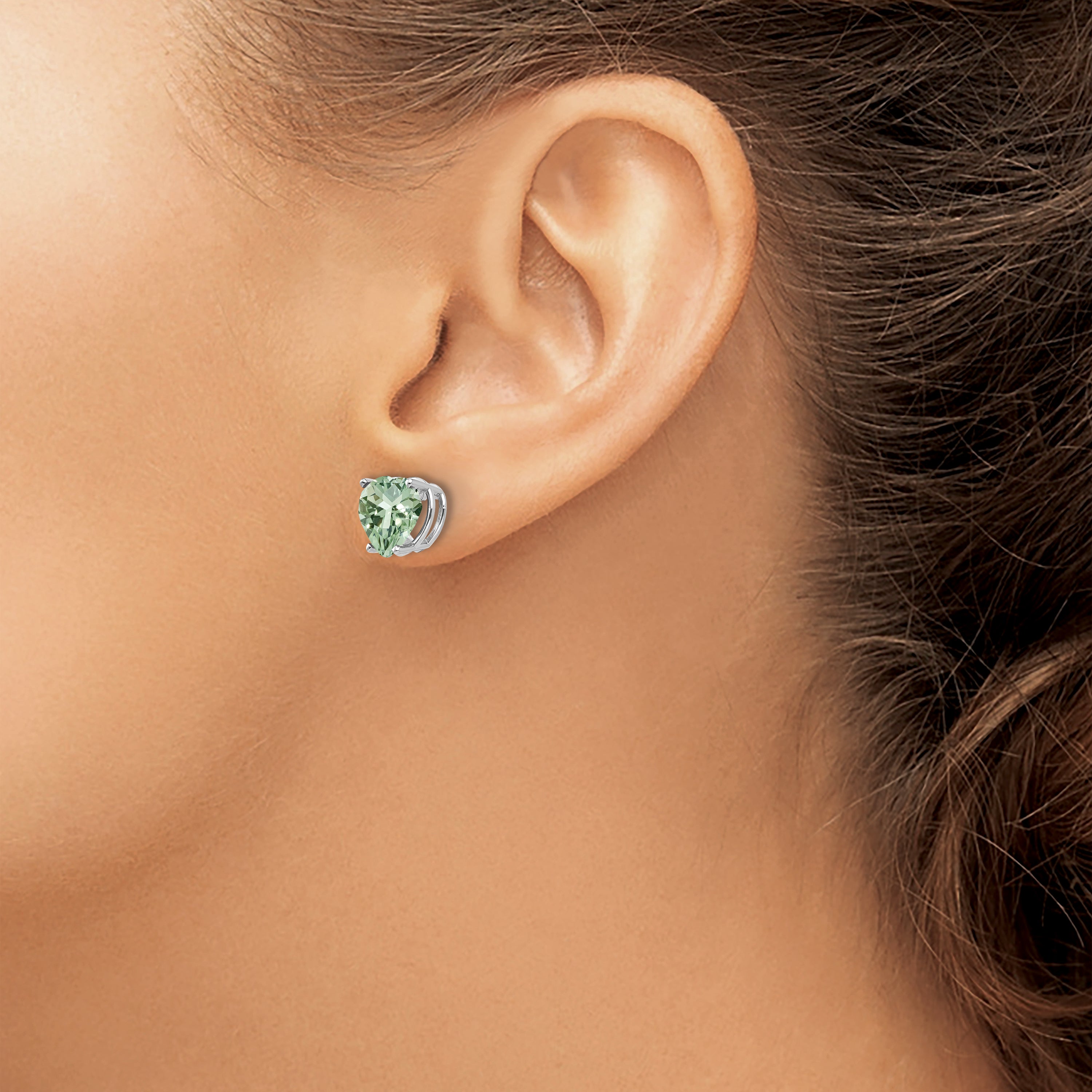 14kw 8mm Heart Green Quartz Earring