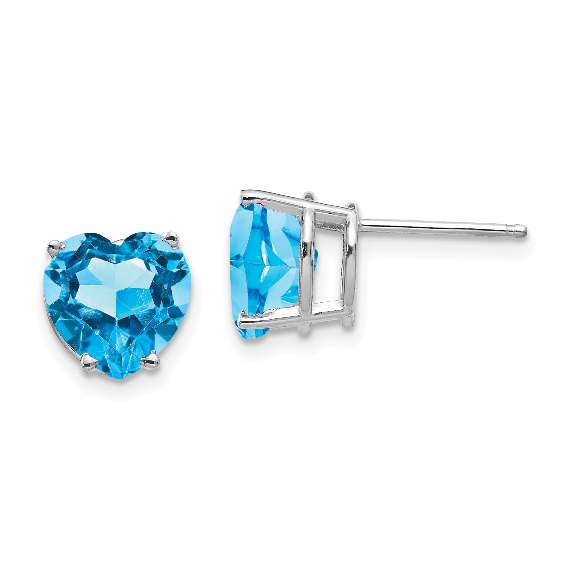 14k White Gold 8mm Blue Topaz Heart Post Earrings Main image