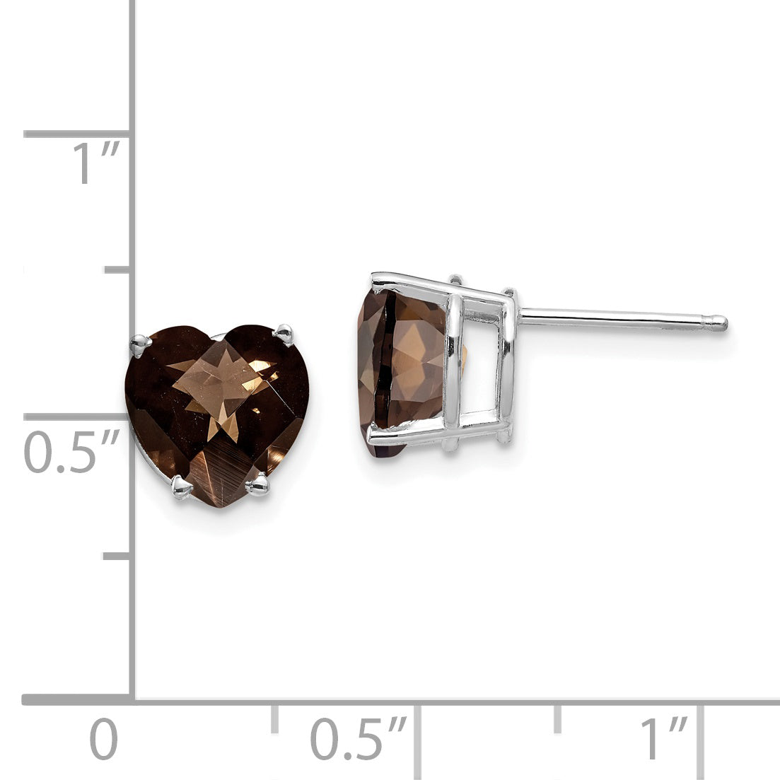 14kw 8mm Heart Checker-Cut Smoky Quartz Earring