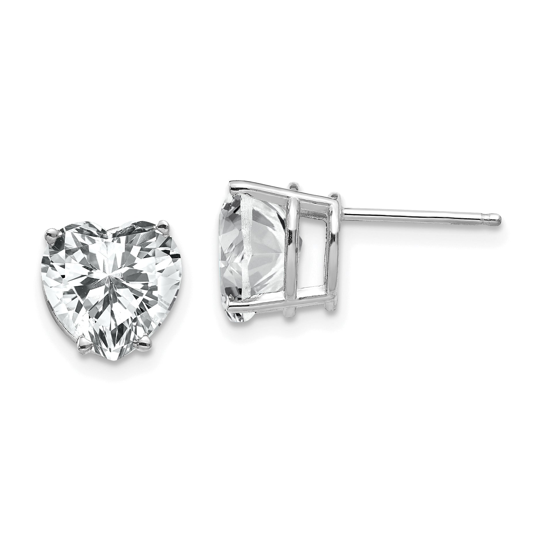 14k White Gold 8mm Cubic Zirconia Heart Stud Earrings