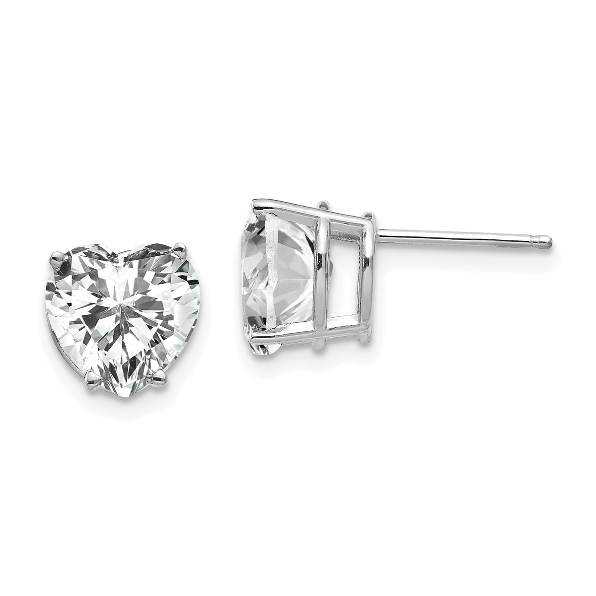 14k White Gold 8mm Cubic Zirconia Heart Stud Earrings
