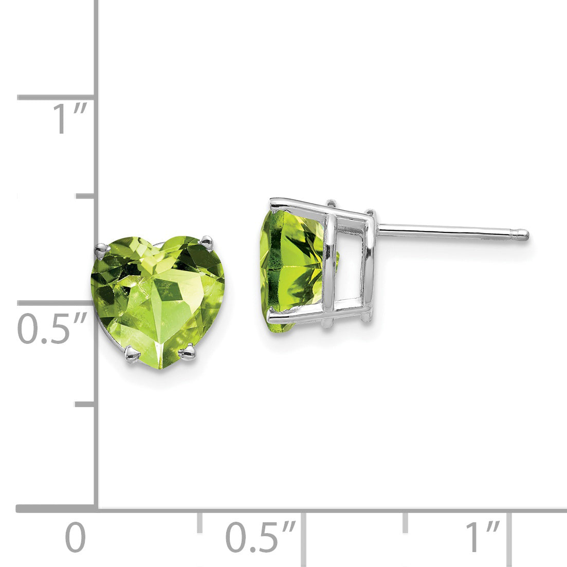 14k White Gold 8mm Heart Peridot earring