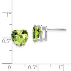 14k White Gold 8mm Heart Peridot earring