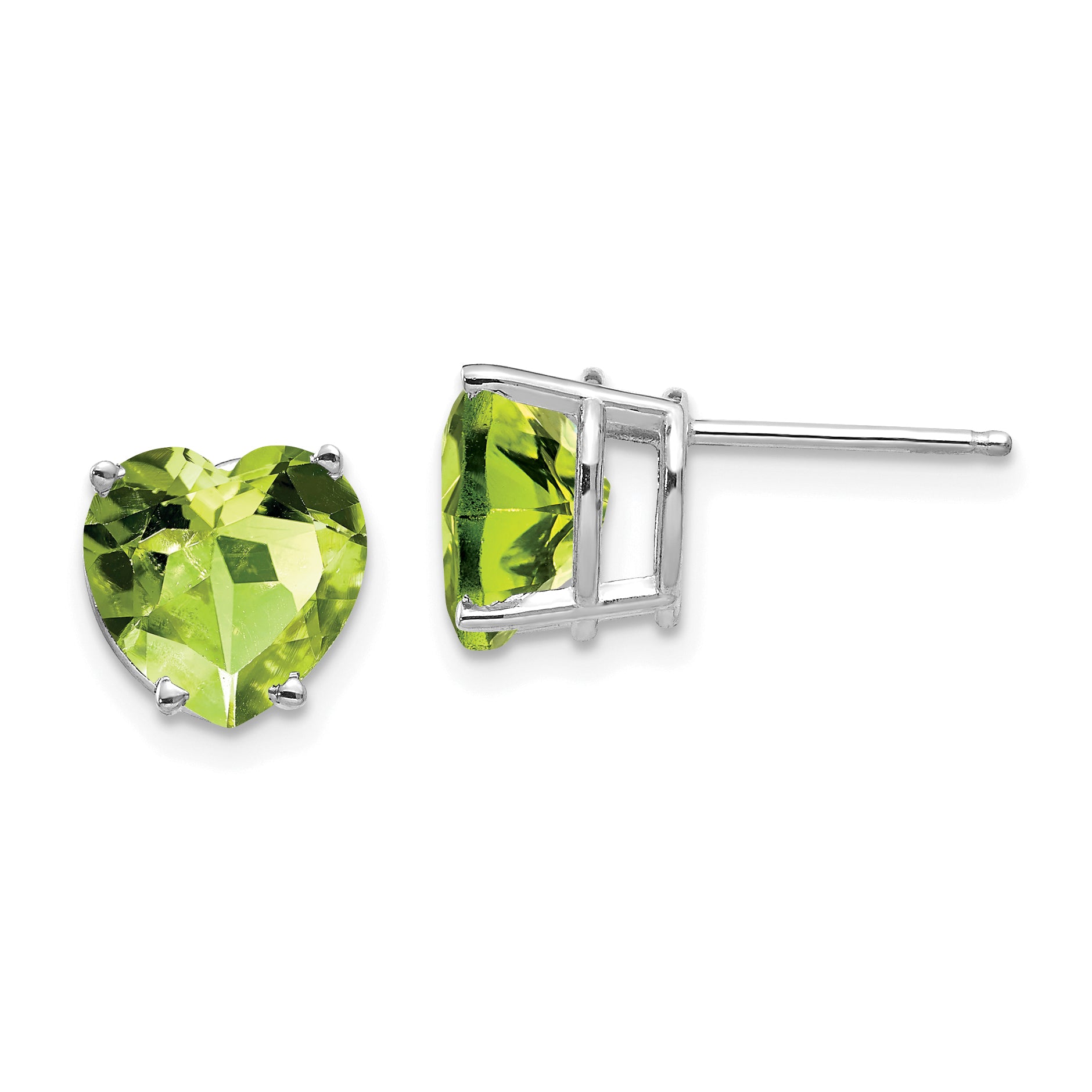 14k White Gold 8mm Heart Peridot earring