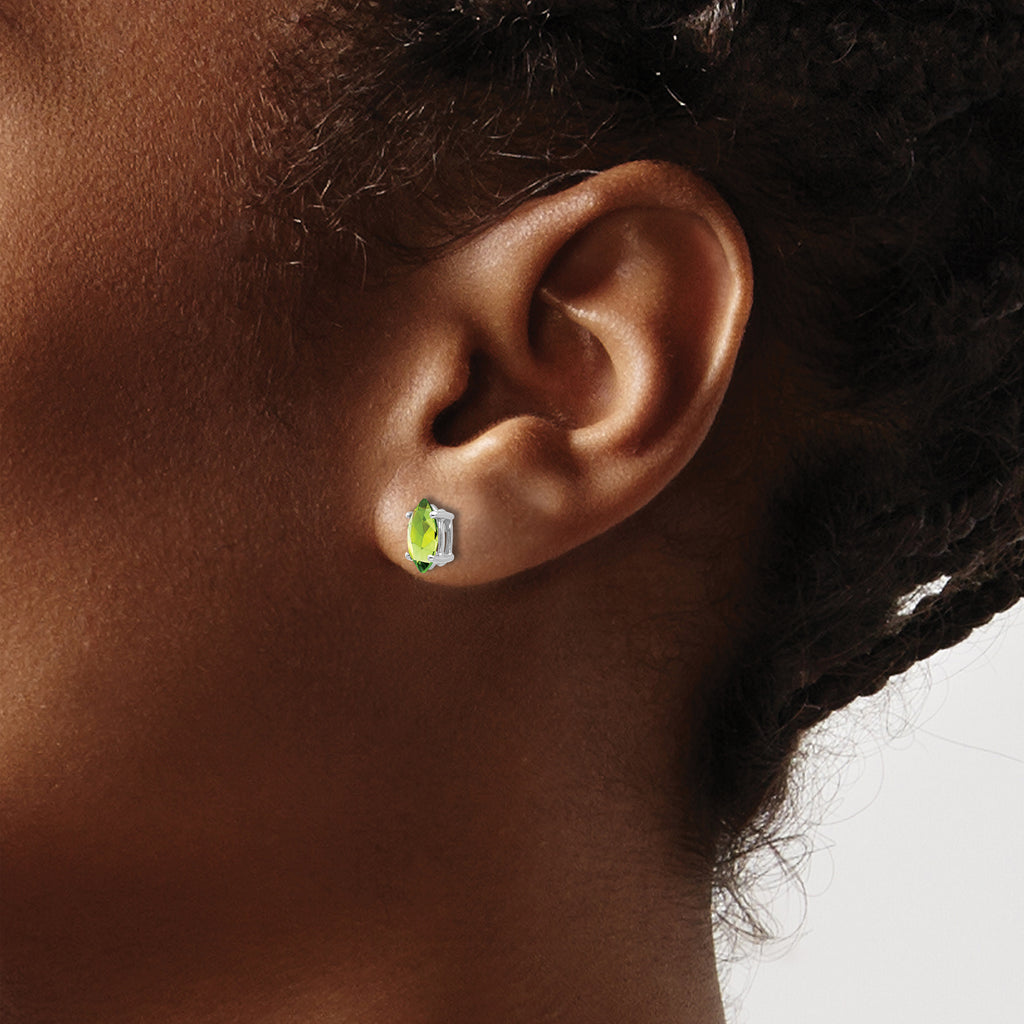 14k White Gold 7x3.5mm Peridot Marquise Stud Earring
