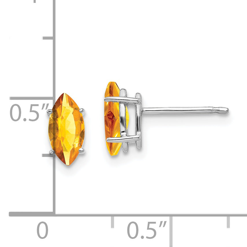 14k White Gold 8x4mm Citrine Marquise Stud Earring