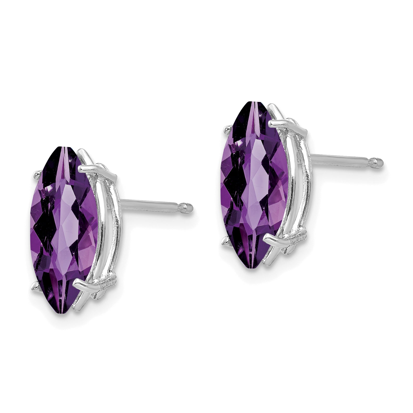 14k White Gold 10x5mm Amethyst Marquise Stud Earring Secondary image