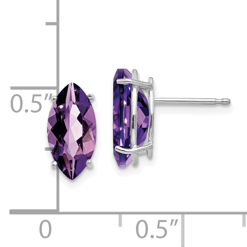 14k White Gold 10x5mm Amethyst Marquise Stud Earring