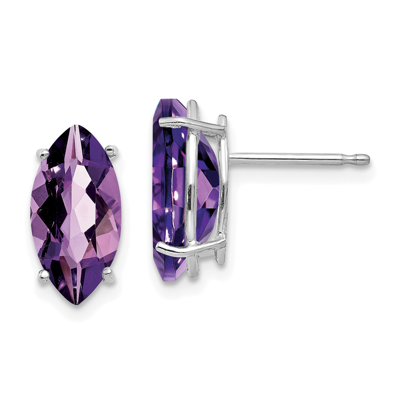 14k White Gold 10x5mm Amethyst Marquise Stud Earring Main image