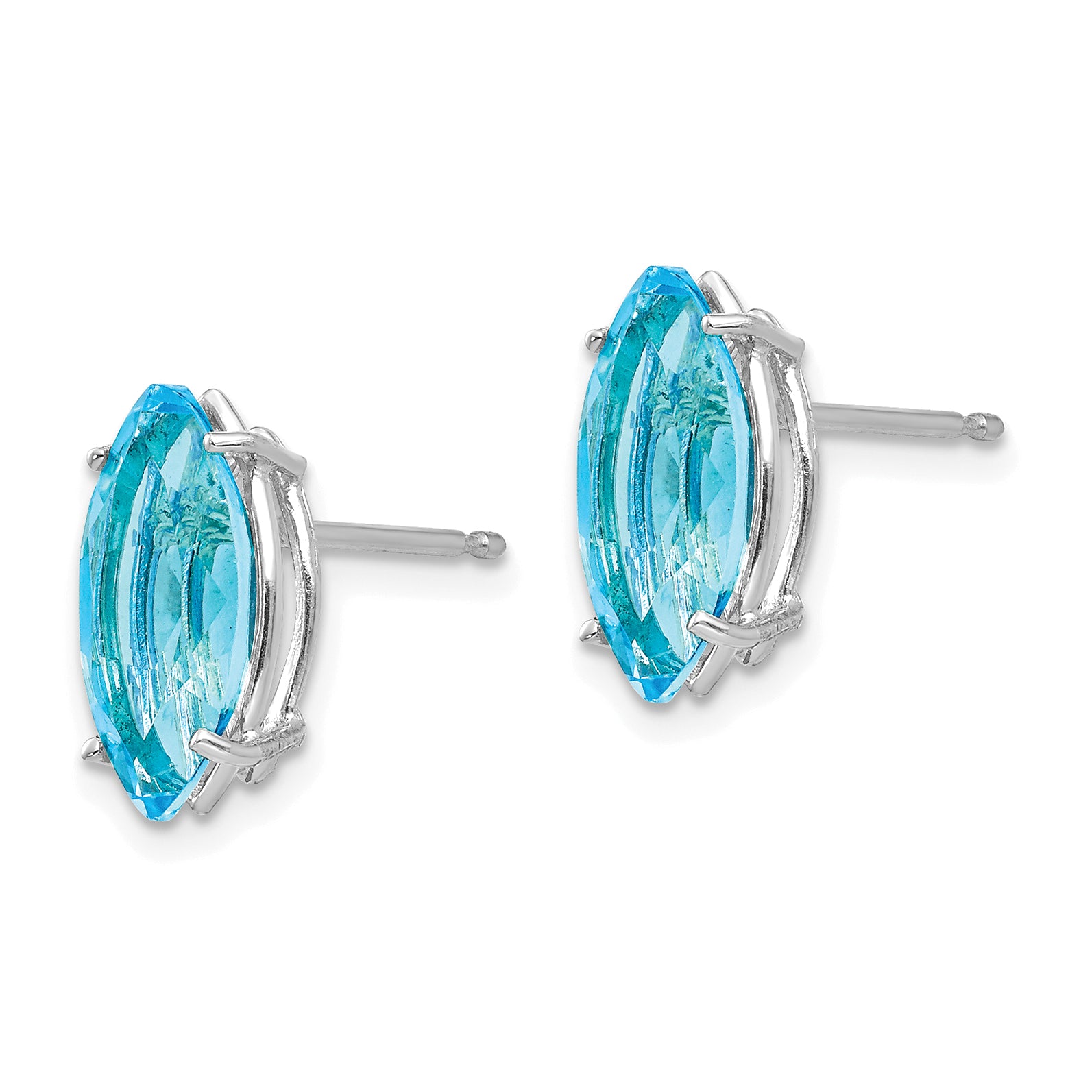 14k White Gold 10x5mm Blue Topaz Marquise Stud Earring Secondary image