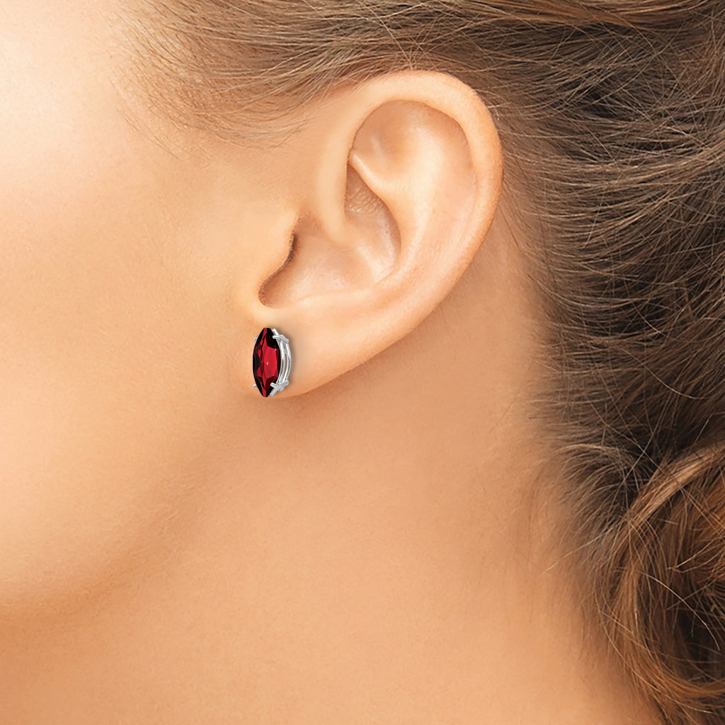 14k White Gold 10x5mm Marquise Garnet earring