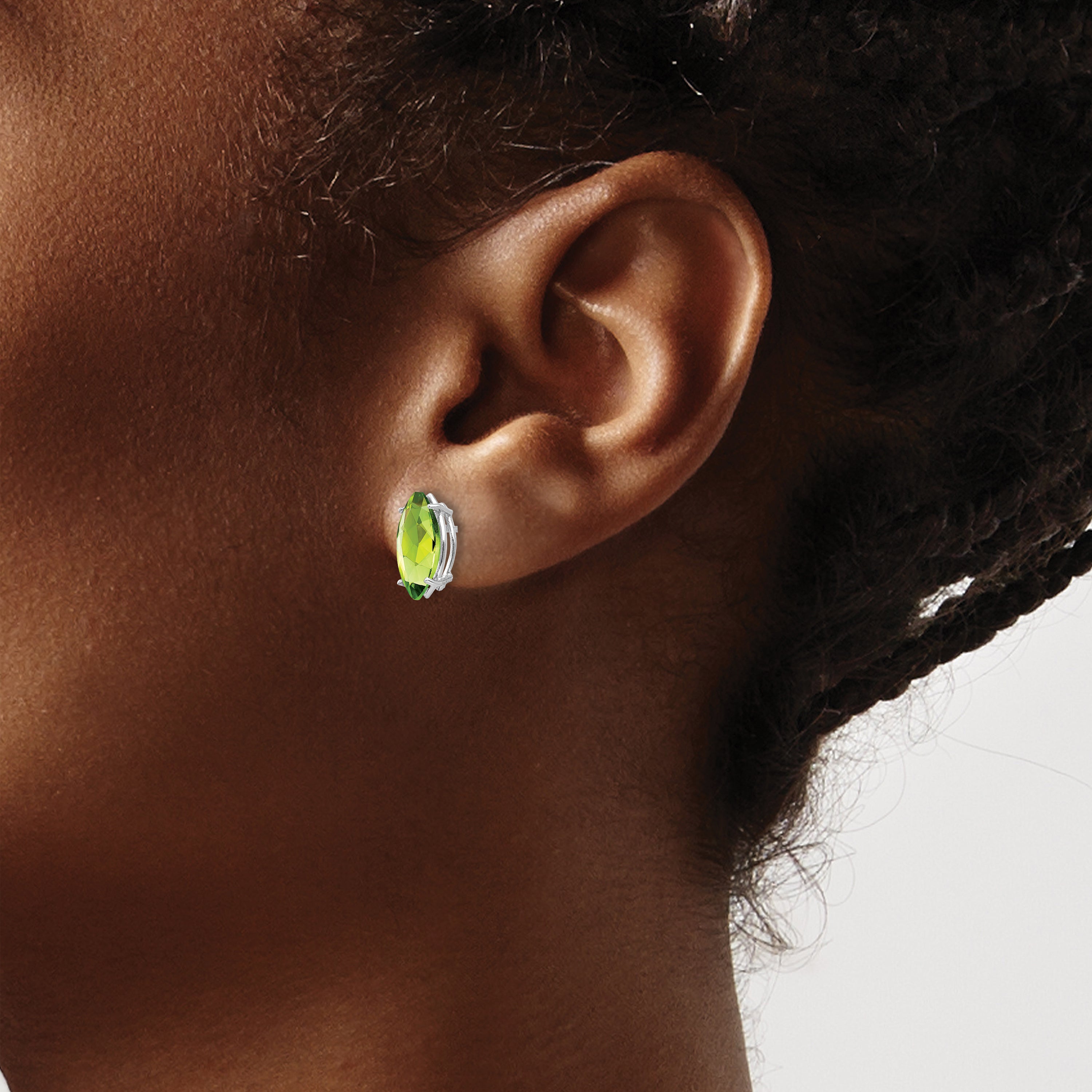 14k White Gold 10x5mm Peridot Marquise Stud Earring