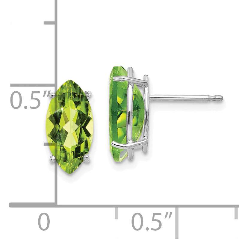 14k White Gold 10x5mm Peridot Marquise Stud Earring