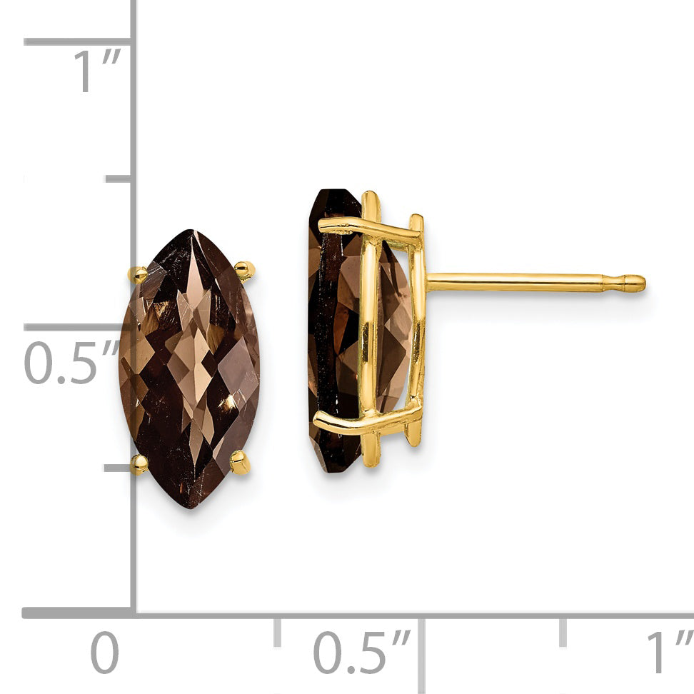 14k 12x6 Marquise Checker-Cut Smoky Quartz Earring Secondary image