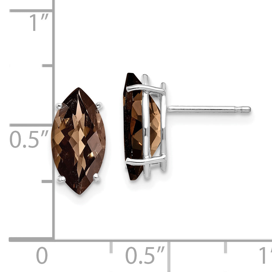 14kw Marquise 4-Prong 12 x 6mm Checker-Cut Smoky Quartz Earring