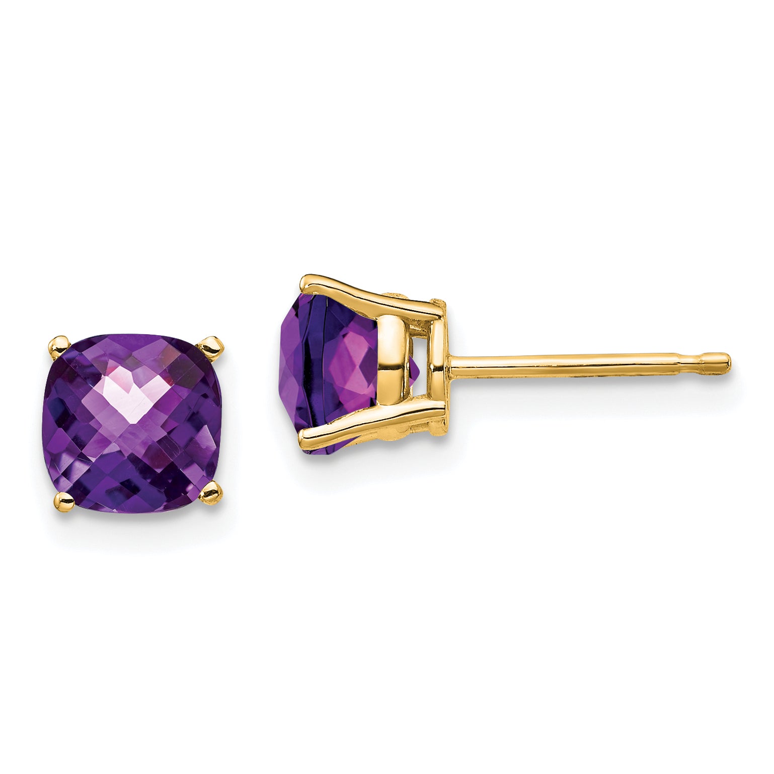 14k 6x6mm Cushion Amethyst Checker Earring Main image