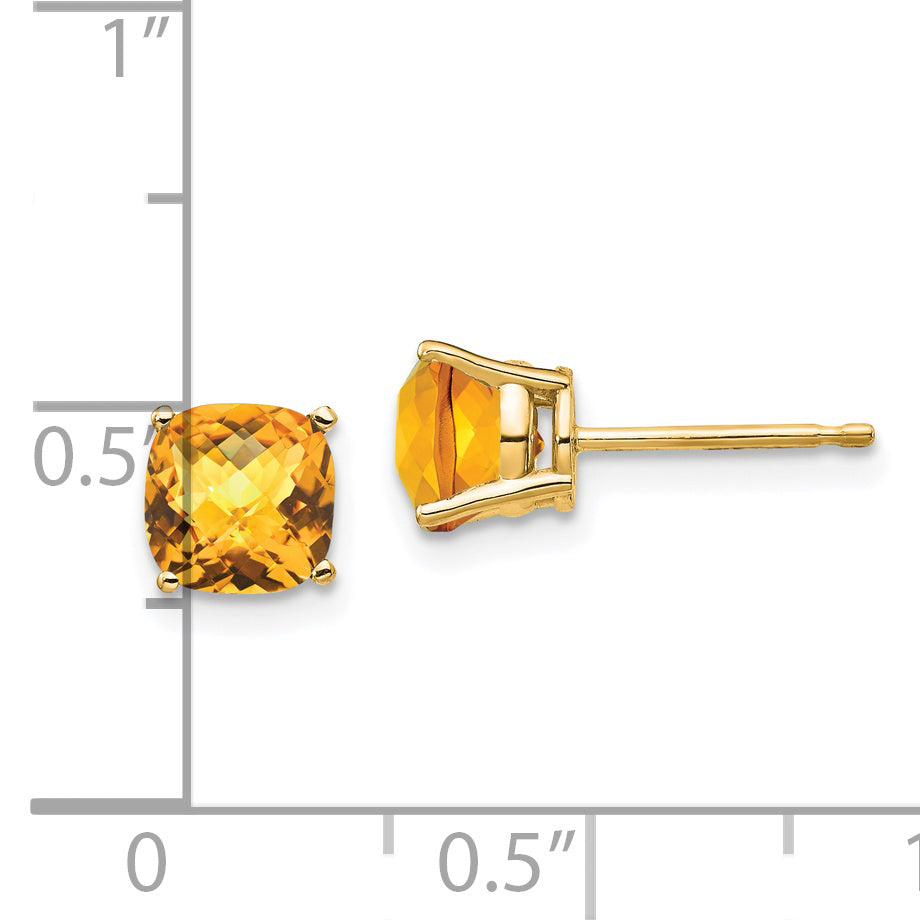 14k 6x6mm Cushion Citrine Checker earring