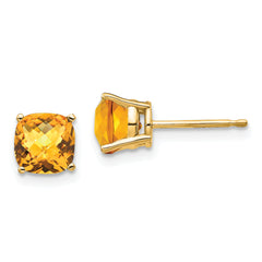 14k 6x6mm Cushion Citrine Checker earring