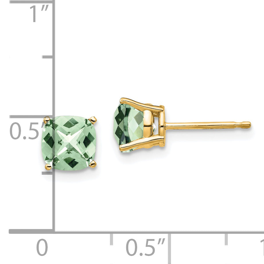 14k 6mm Cushion Checker-Cut Green Quartz Earring Secondary image