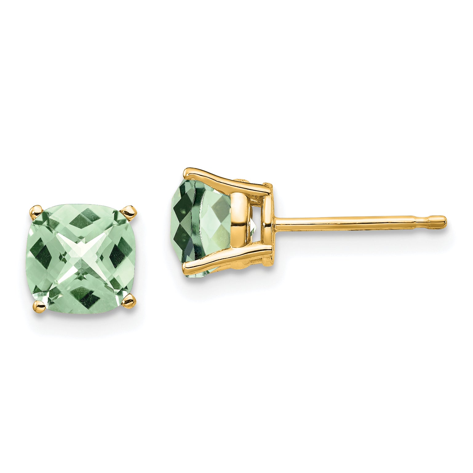 14k 6mm Cushion Checker-Cut Green Quartz Earring Main image