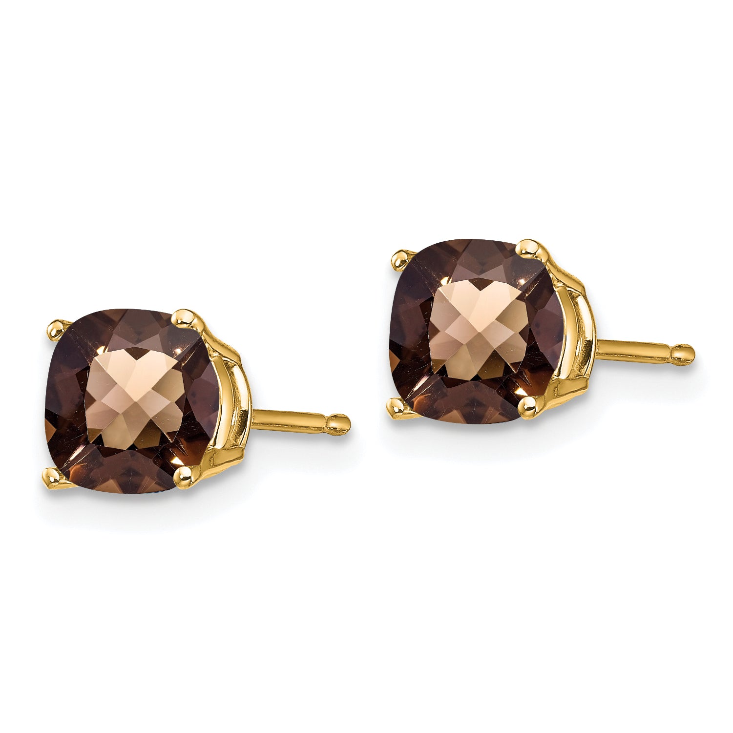 14k 6mm Cushion Checker-Cut Smoky Quartz Earring Secondary image