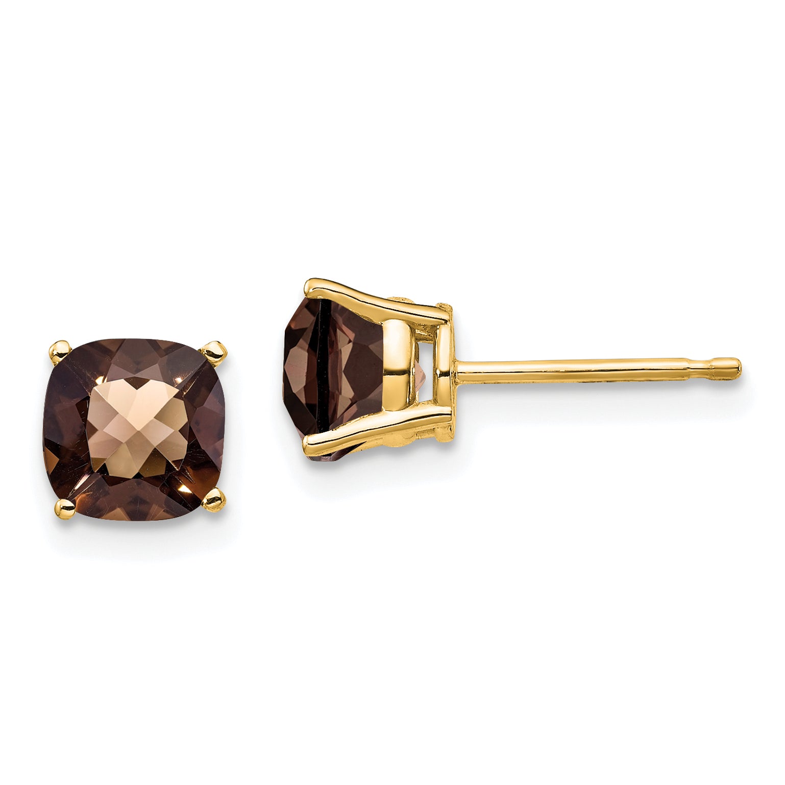 14k 6mm Cushion Checker-Cut Smoky Quartz Earring Main image