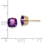 14k 7x7mm Cushion Amethyst Checker Earring