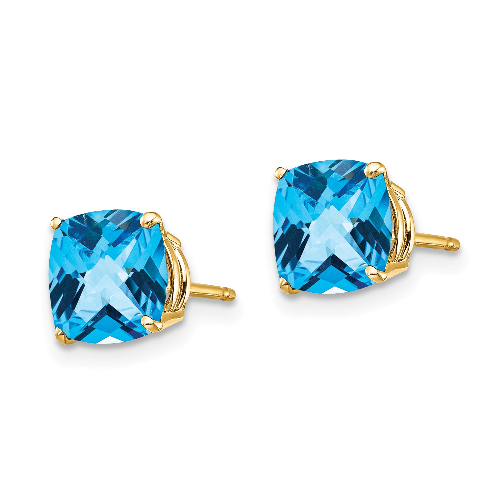 14k 7x7mm Cushion Blue Topaz Checker Earring Secondary image