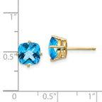 14k 7x7mm Cushion Blue Topaz Checker Earring