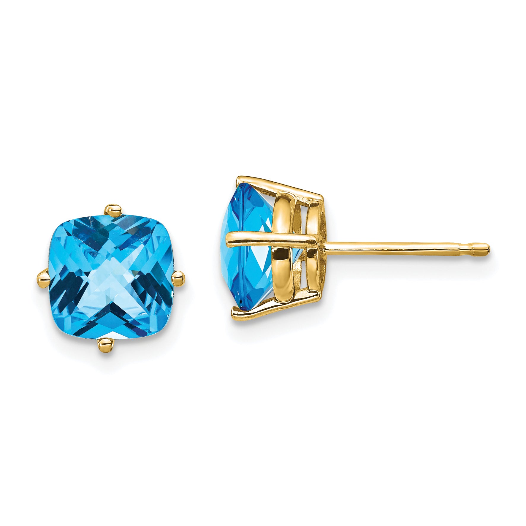14k 7x7mm Cushion Blue Topaz Checker Earring Main image