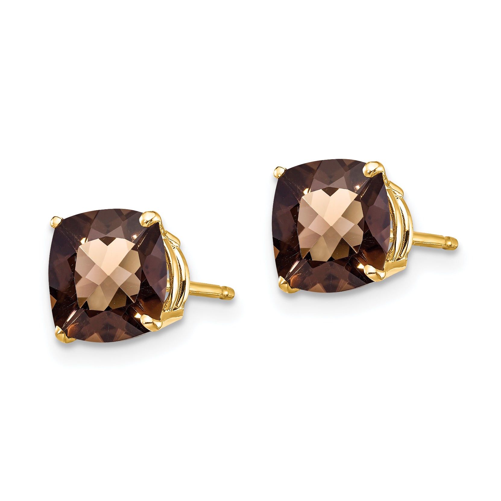 14k 7mm Cushion Checker-Cut Smoky Quartz Earring Secondary image