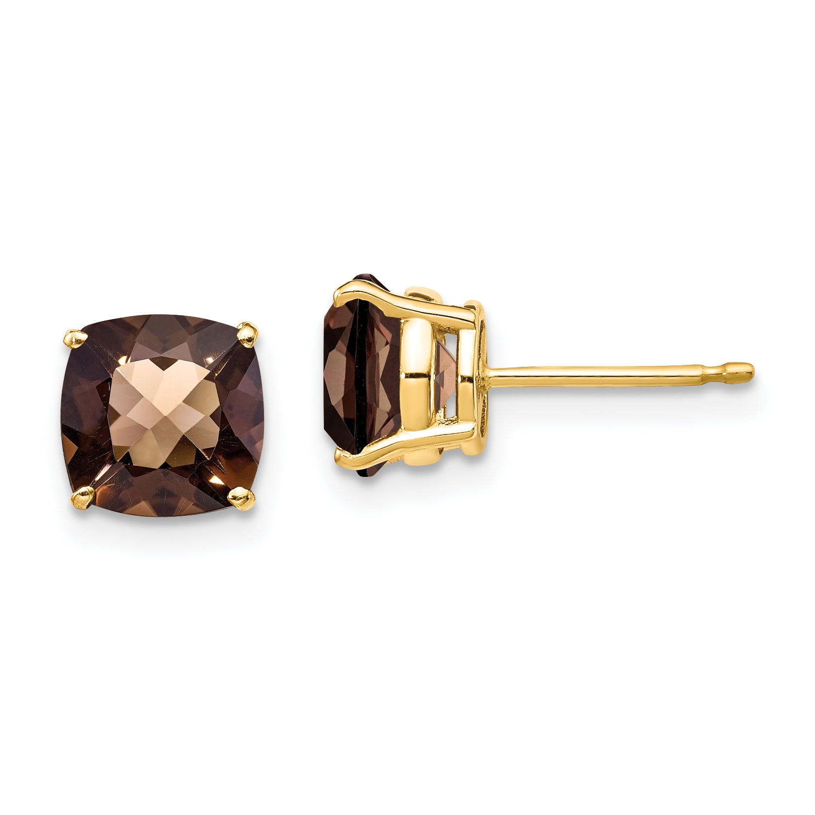 14k 7mm Cushion Checker-Cut Smoky Quartz Earring Main image