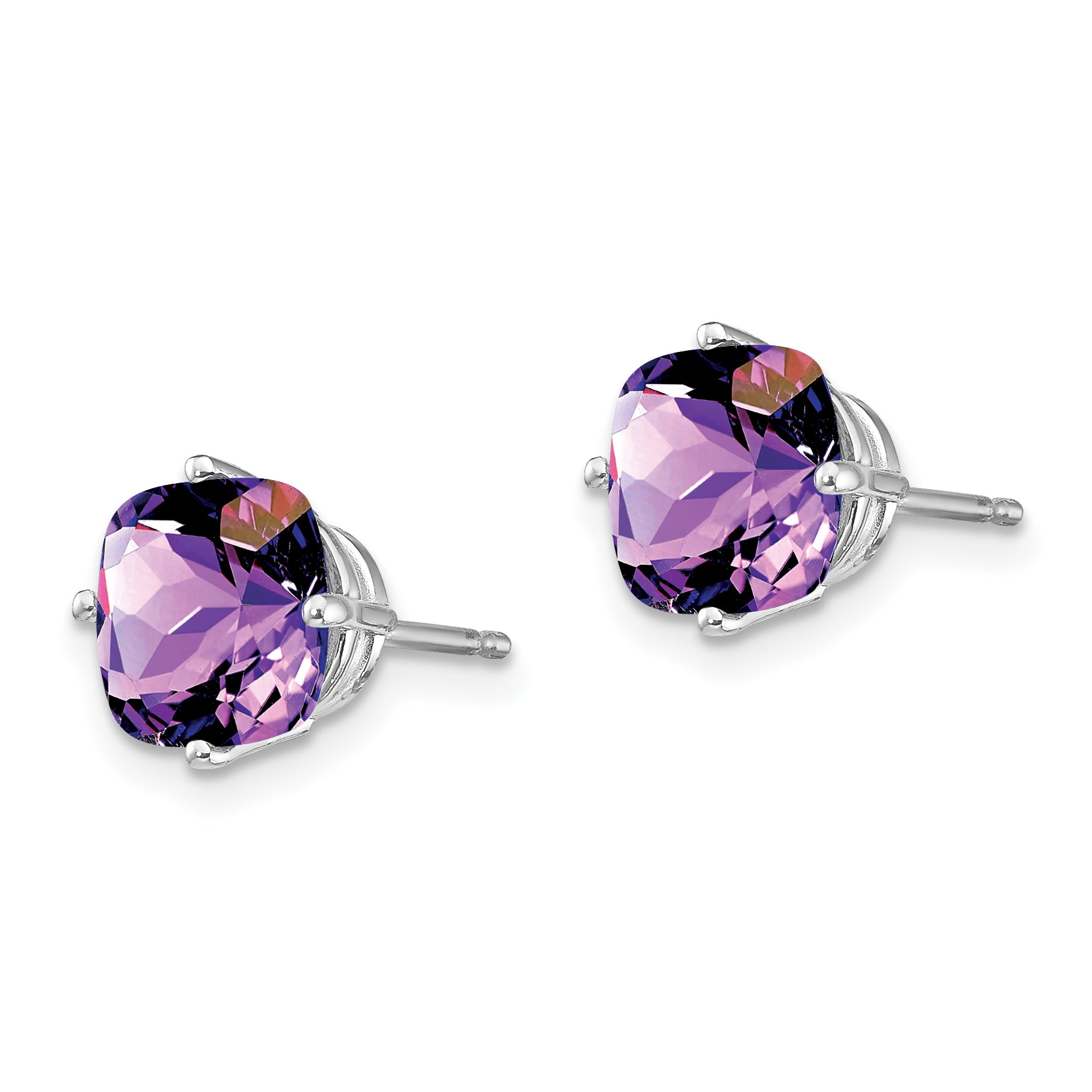 14k White Gold 7x7mm Cushion Amethyst Checker Earring Secondary image