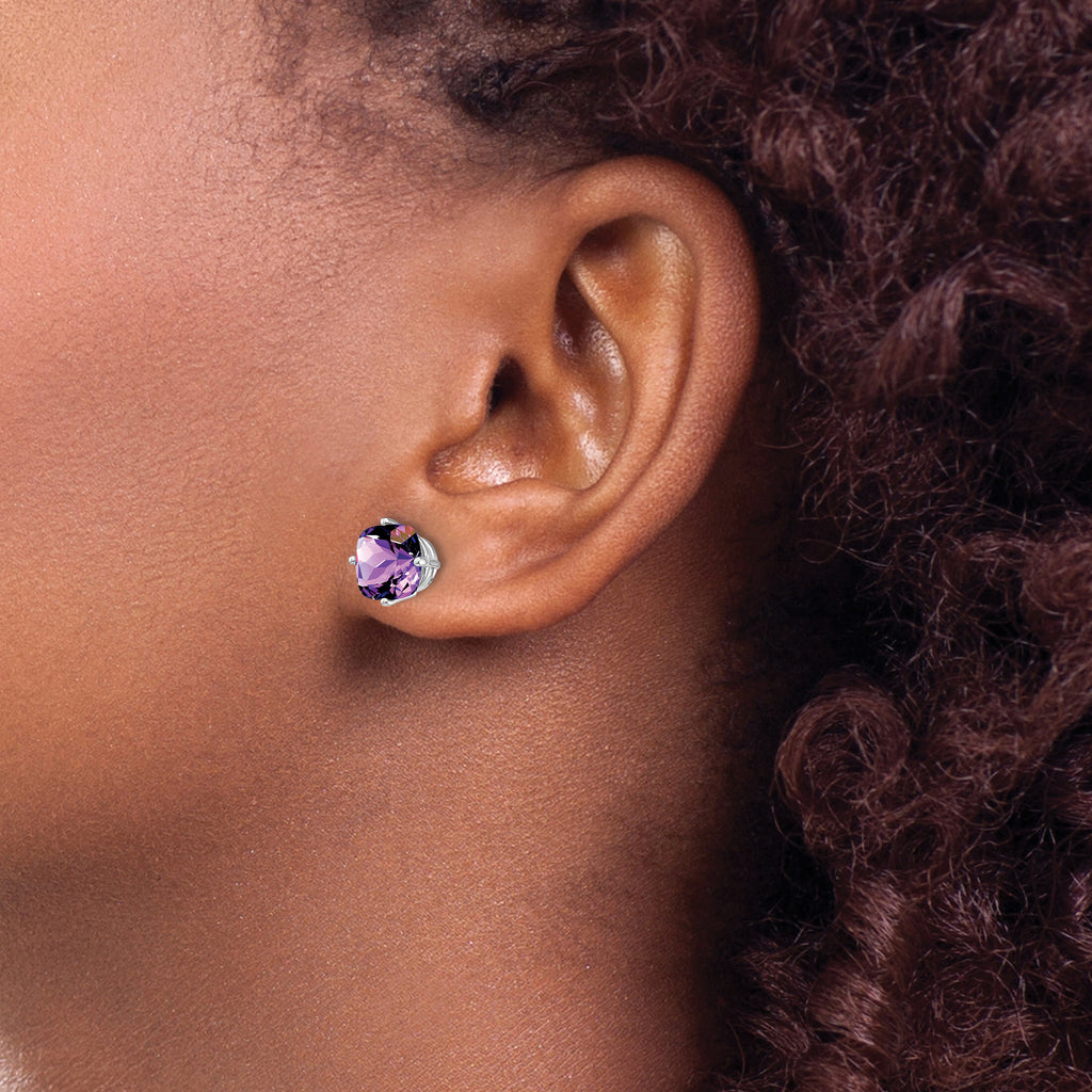 14k White Gold 7x7mm Cushion Amethyst Checker Earring