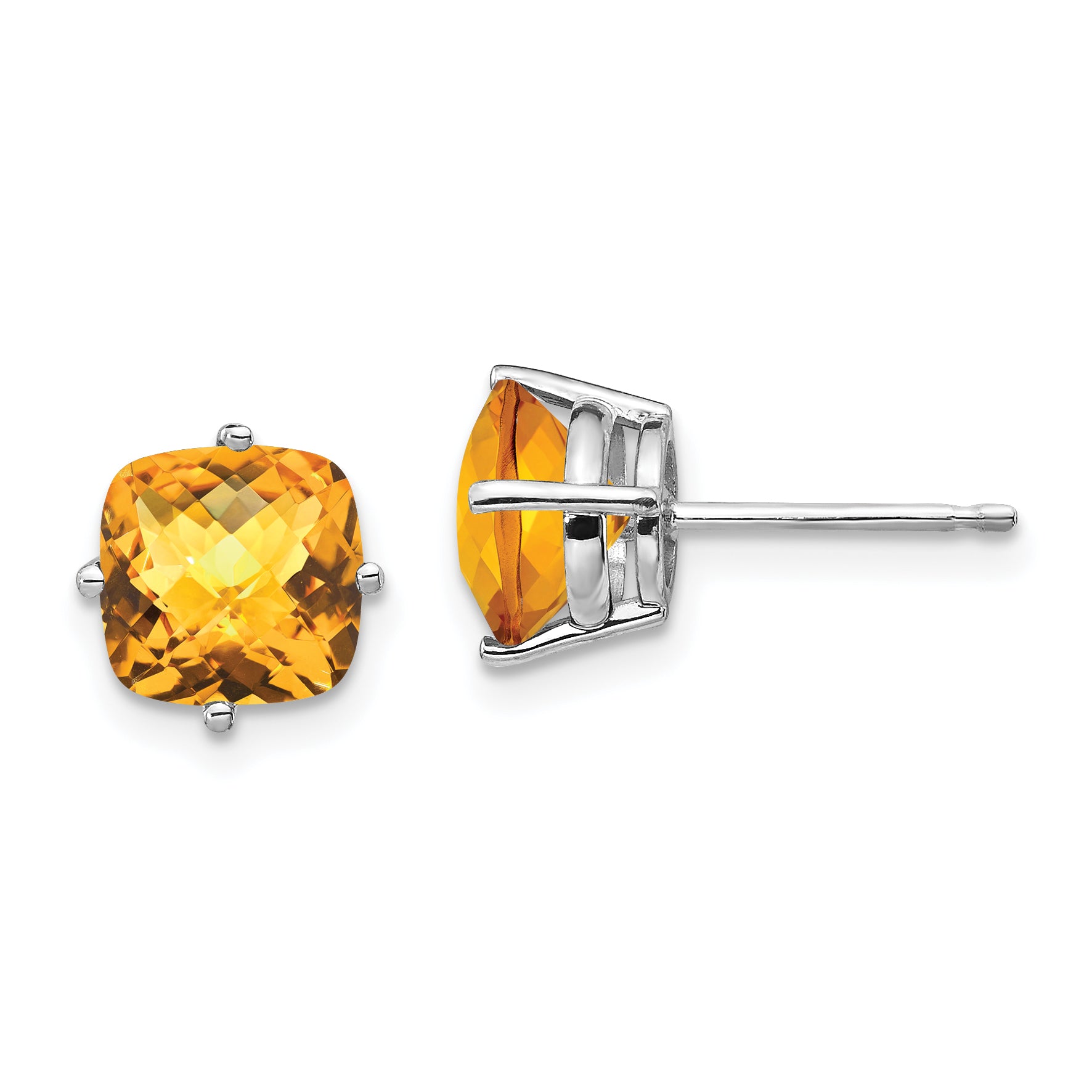 14k White Gold 7x7mm Cushion Citrine Checker Earring Main image