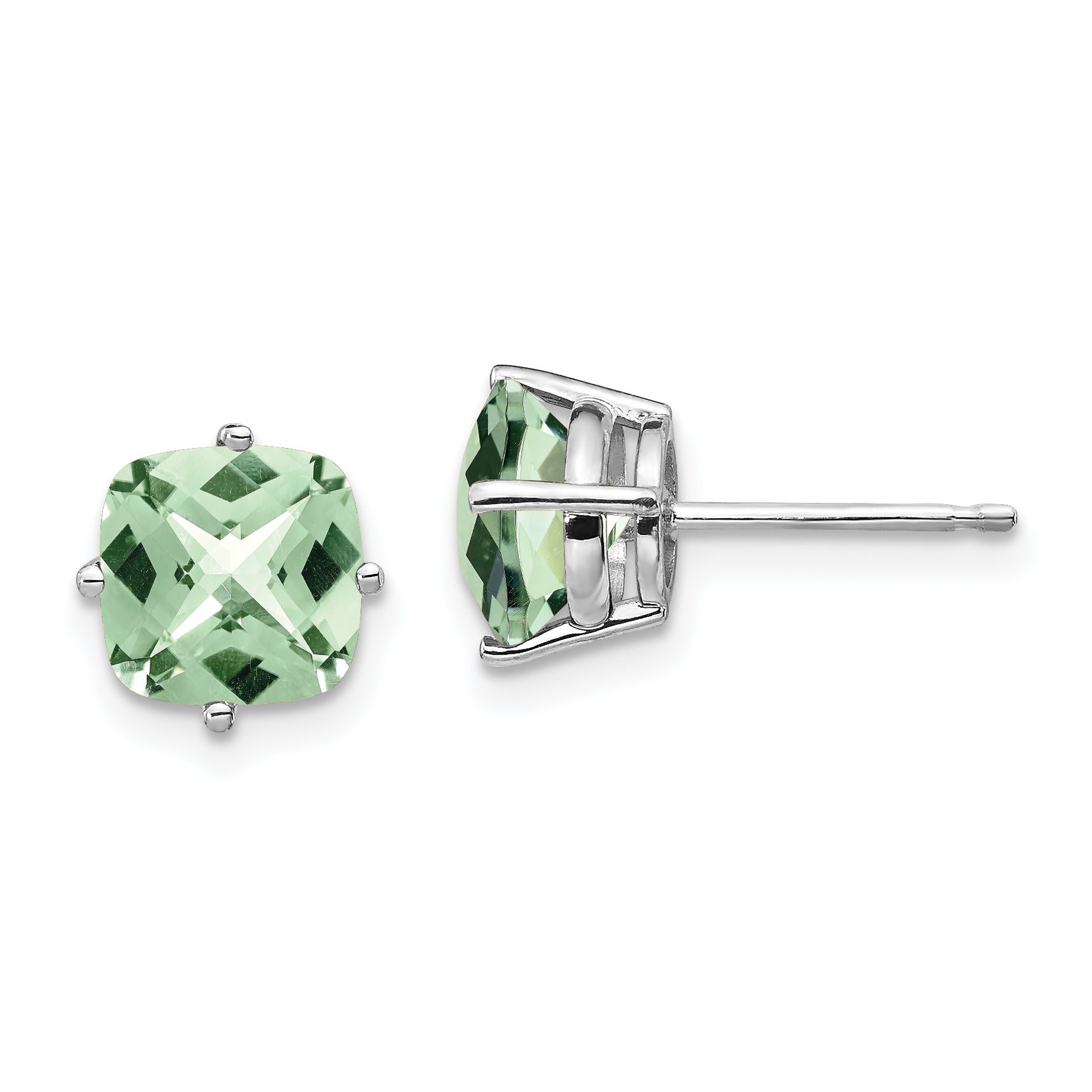 14kw 7mm Cushion Checker-Cut Green Quartz Earring Main image