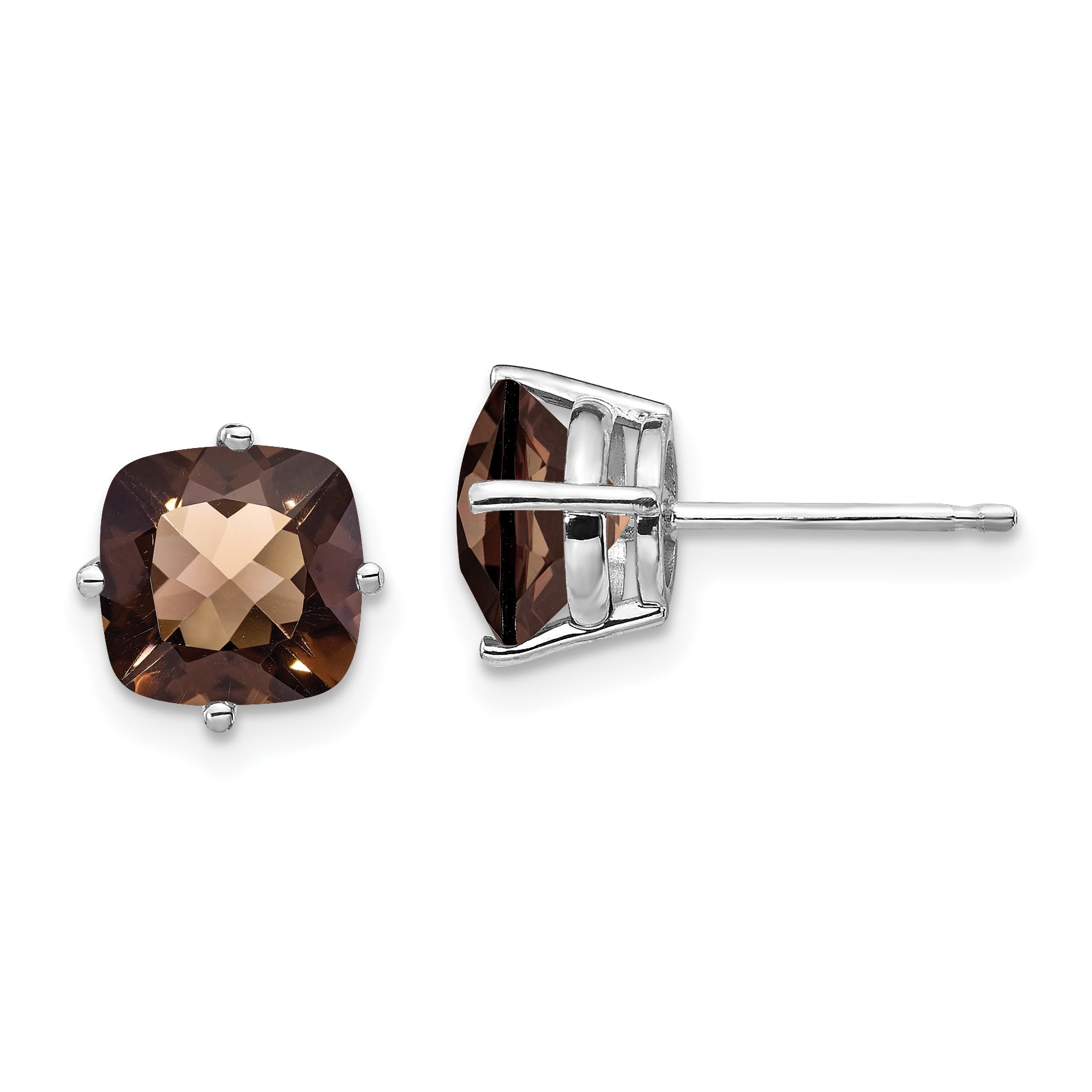 14kw 7mm Cushion Checker-Cut Smoky Quartz Earring Main image