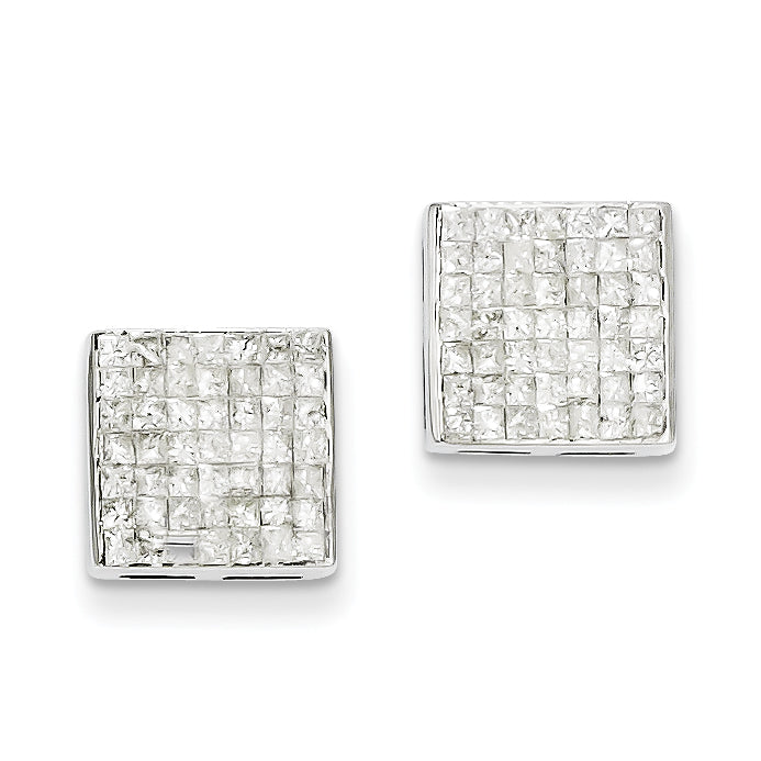 14k White Gold Princess AA Diamond Screwback Earrings