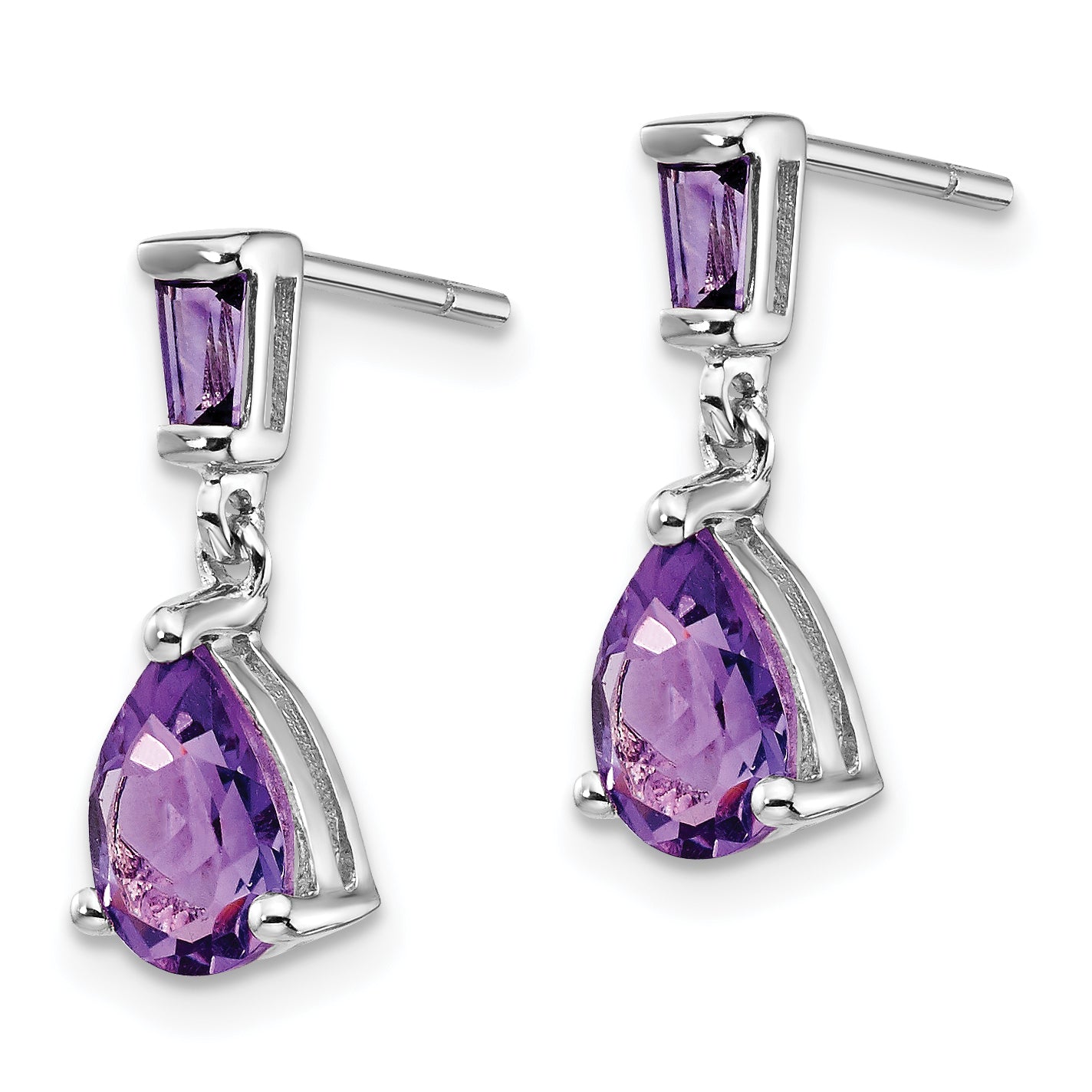 14k White Gold Amethyst Dangle Post Earrings Secondary image