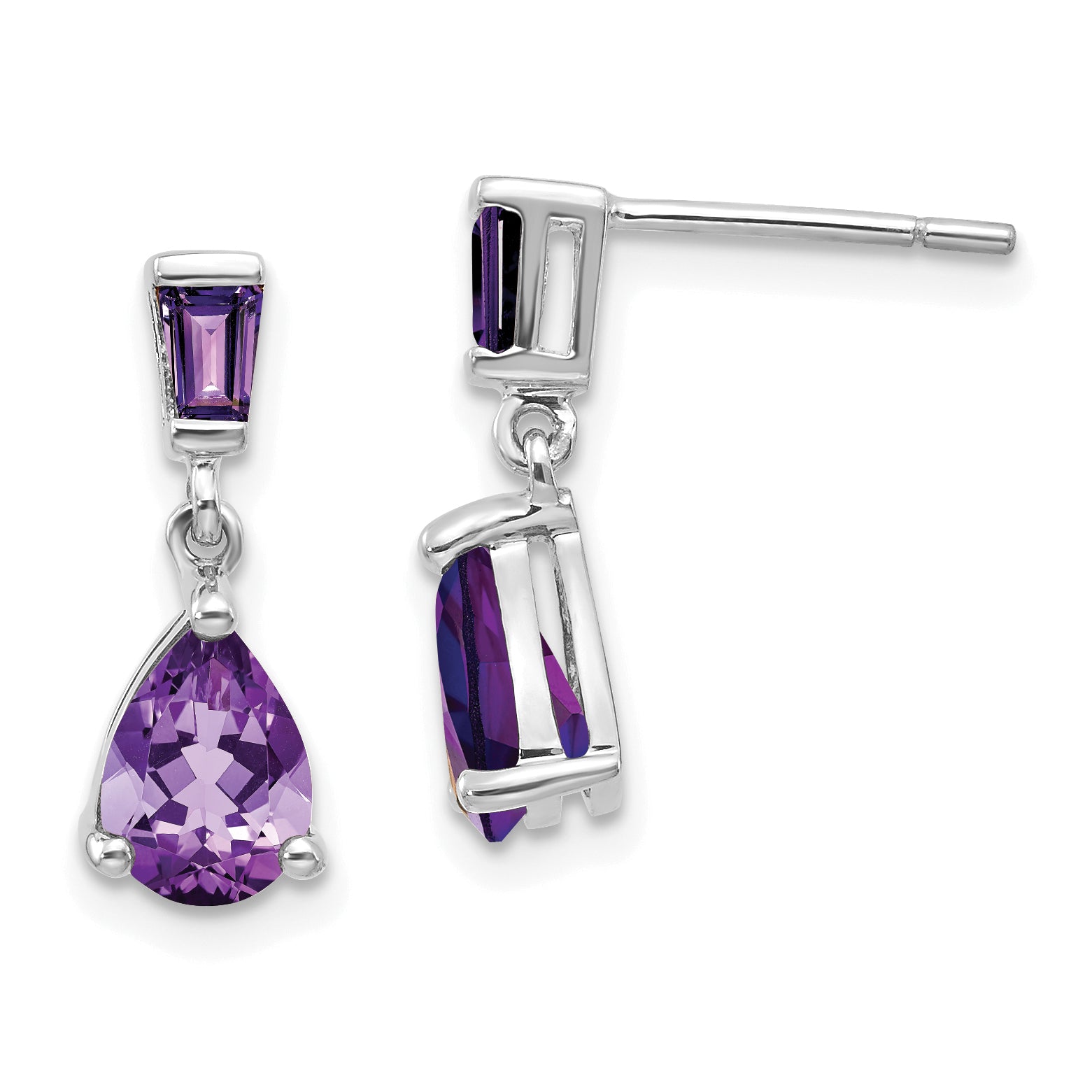 14k White Gold Amethyst Dangle Post Earrings Main image
