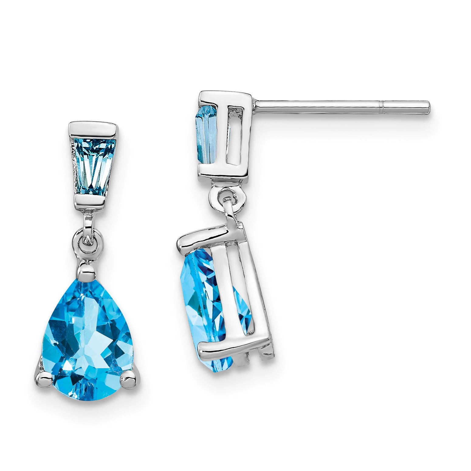 14k White Gold Blue Topaz Dangle Post Earrings Main image