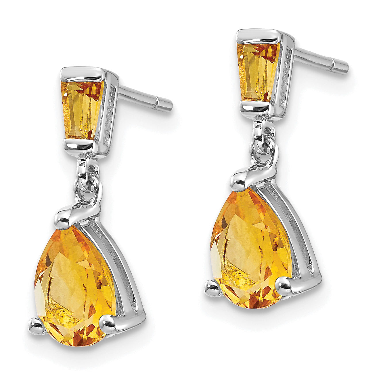 14k White Gold Citrine Dangle Post Earrings Secondary image