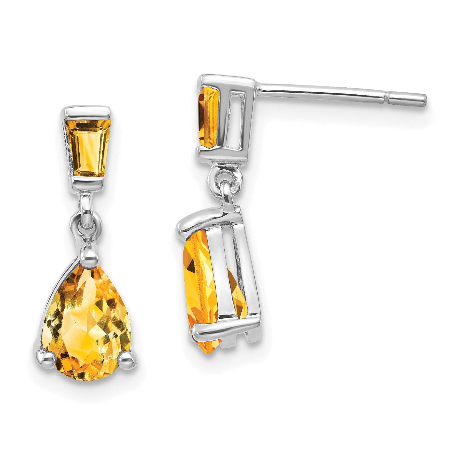 14k White Gold Citrine Dangle Post Earrings Main image