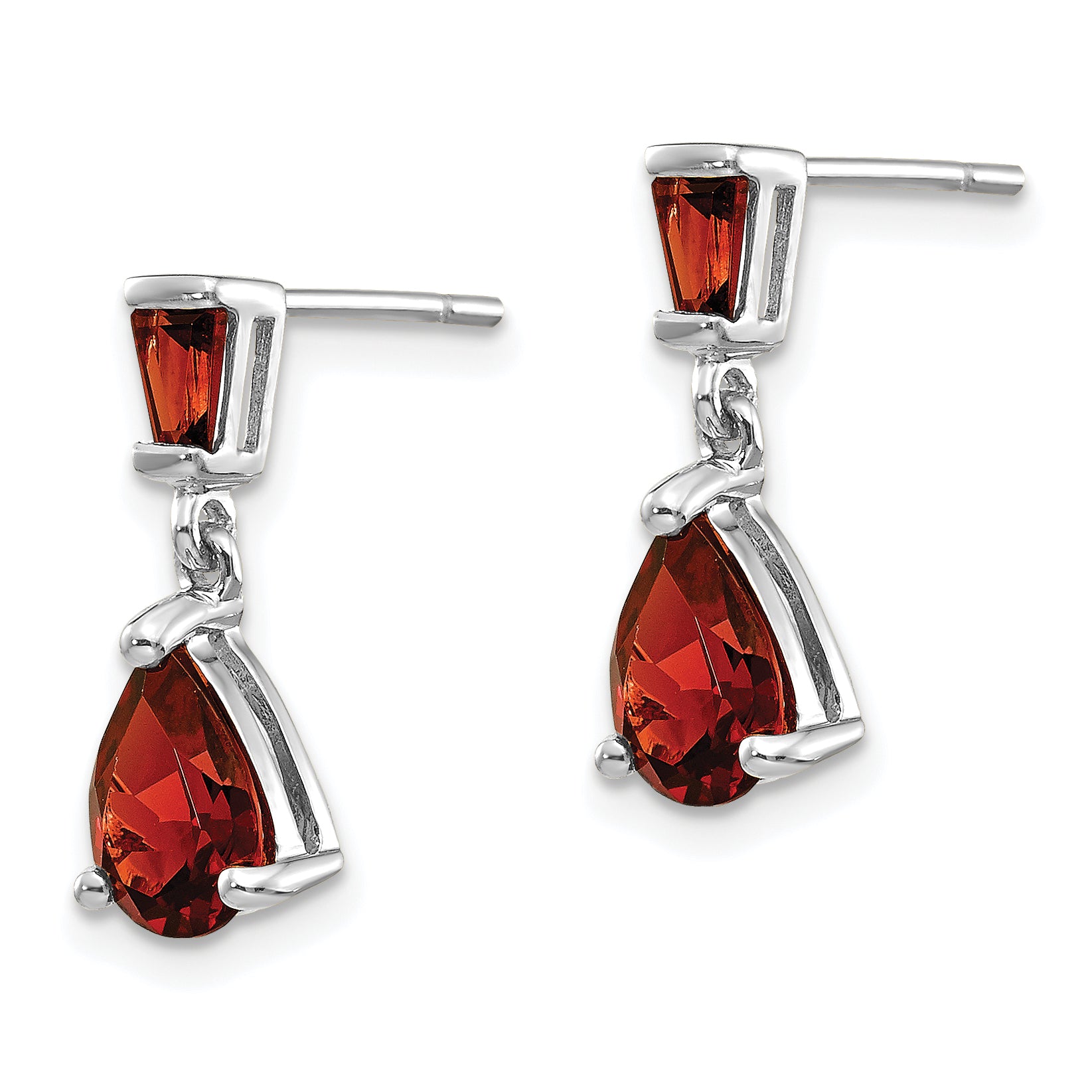 14k White Gold Garnet Dangle Post Earrings Secondary image