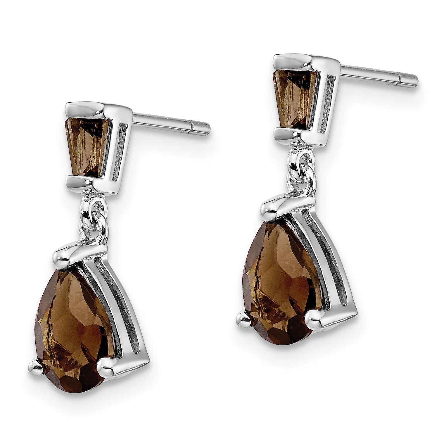 14k White Gold Smoky Quartz Dangle Post Earrings Secondary image