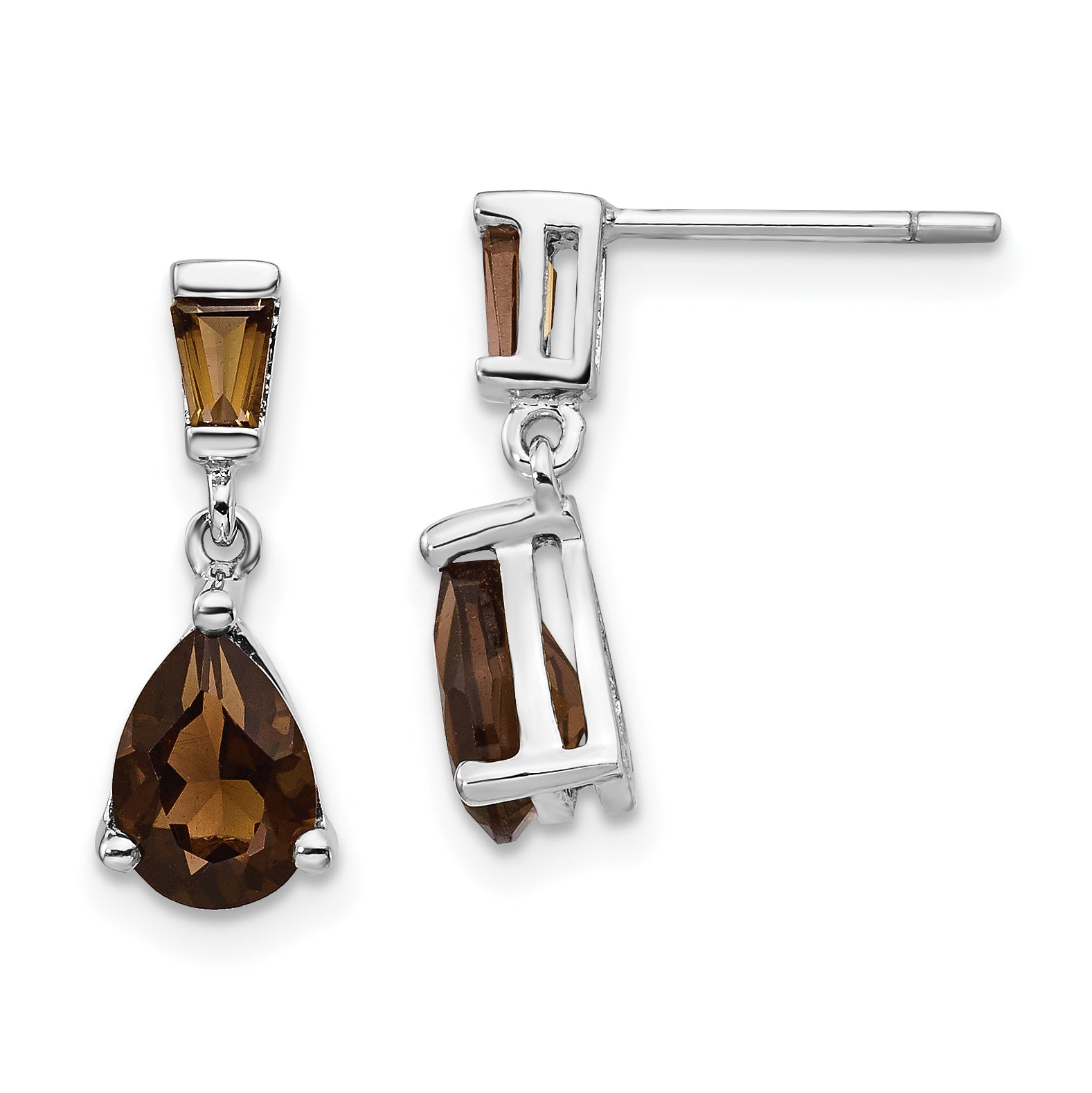 14k White Gold Smoky Quartz Dangle Post Earrings Main image